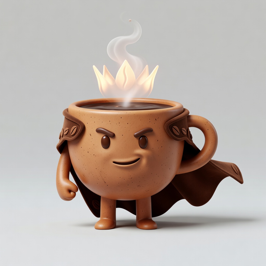 Coffee cup mascot for Sunny Beans Coffee